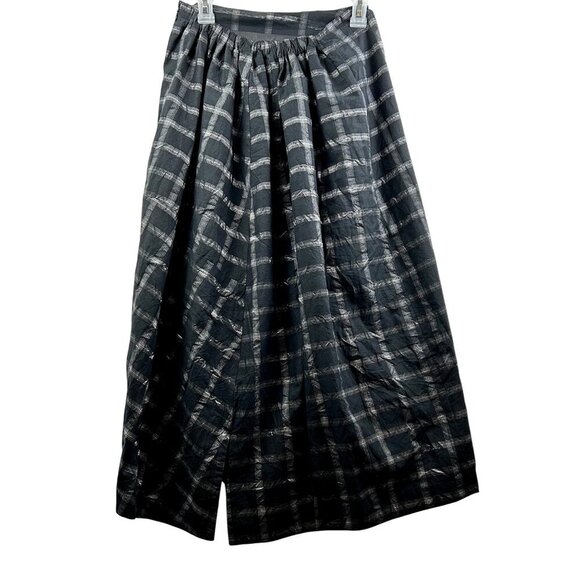 MOYURU Avant-Garde Asymmetrical Plaid Maxi Skirt Black & Silver Womens Designer - Picture 1 of 11